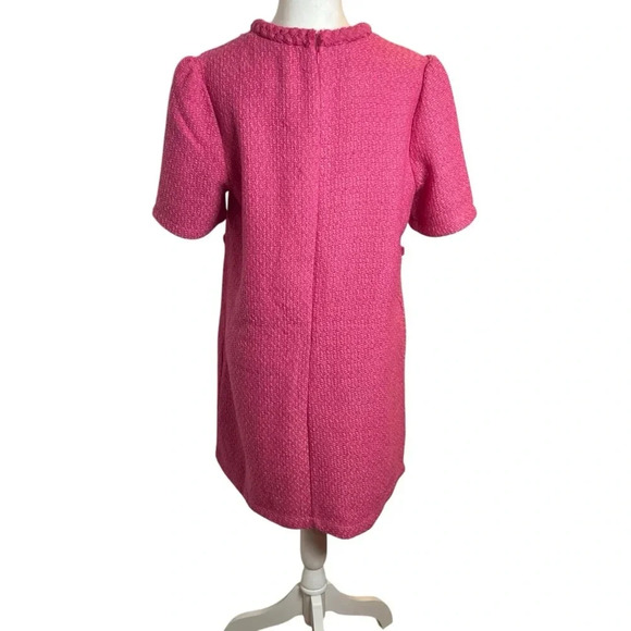 VOY Kennedy Pink Tweed Dress Double Pocket Braid Neck Medium Clueless NWOT - Picture 6 of 11